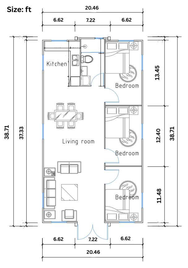 TS-144 Turnkey Prefab Mobile Home With 3 Bedrooms (800 sq ft) - Image 6