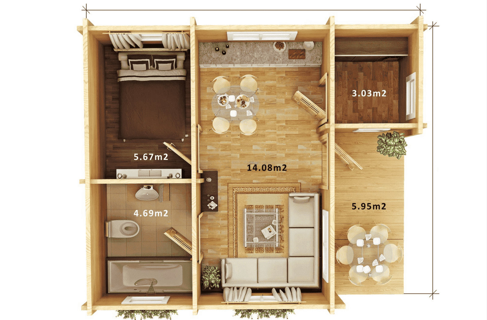 FST-450 Tiny Wood House Kit With Bedroom, Bathroom & Kitchen (400sqft) - Image 2